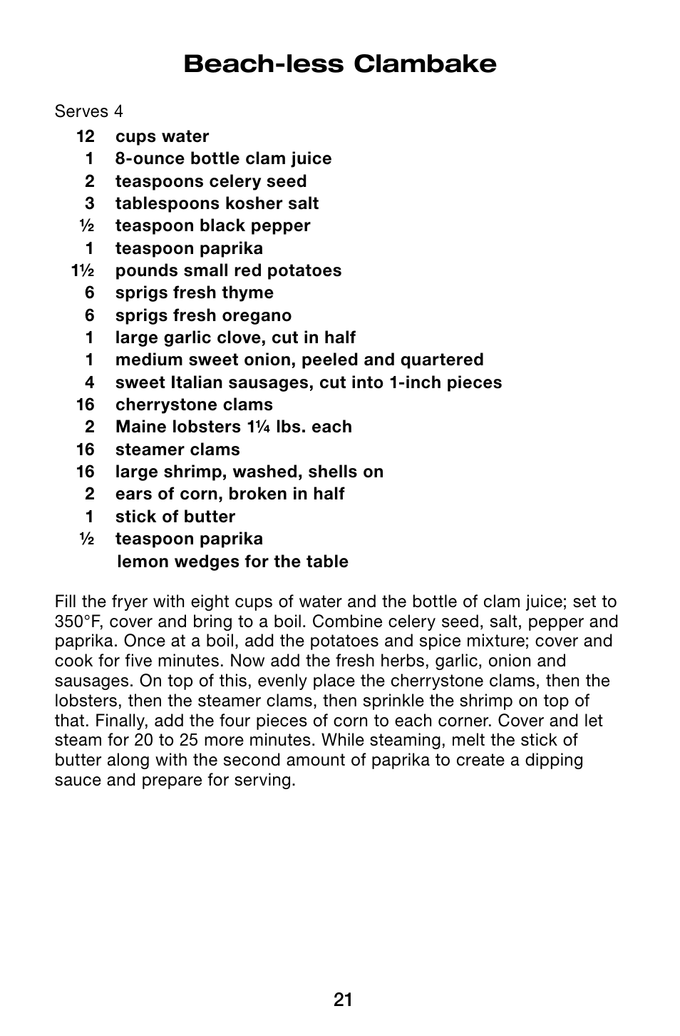 Beach-less clambake | Waring Pro TF200B User Manual | Page 21 / 28