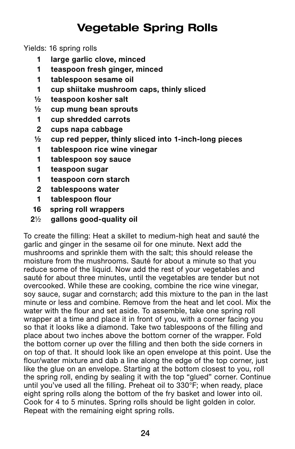 Vegetable spring rolls | Waring Pro TF200B User Manual | Page 24 / 28