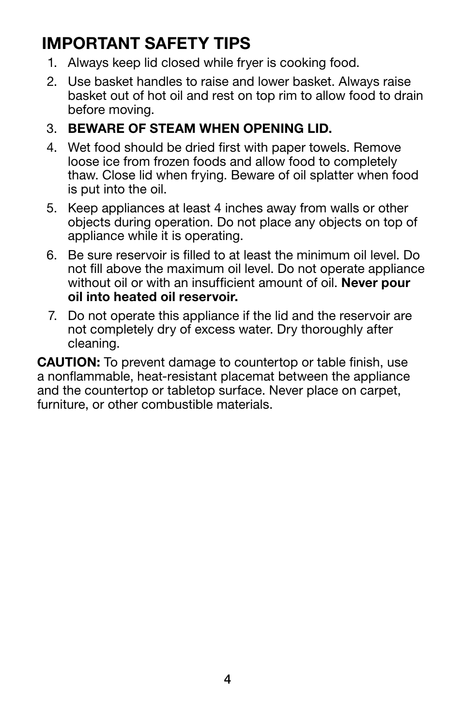 Important safety tips | Waring Pro TF200B User Manual | Page 4 / 28