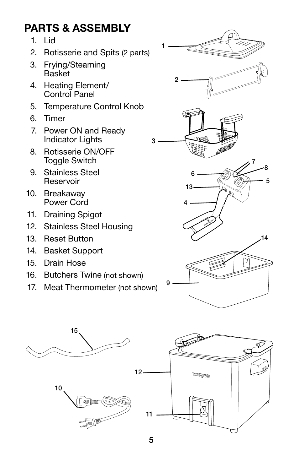 Parts & assembly | Waring Pro TF200B User Manual | Page 5 / 28