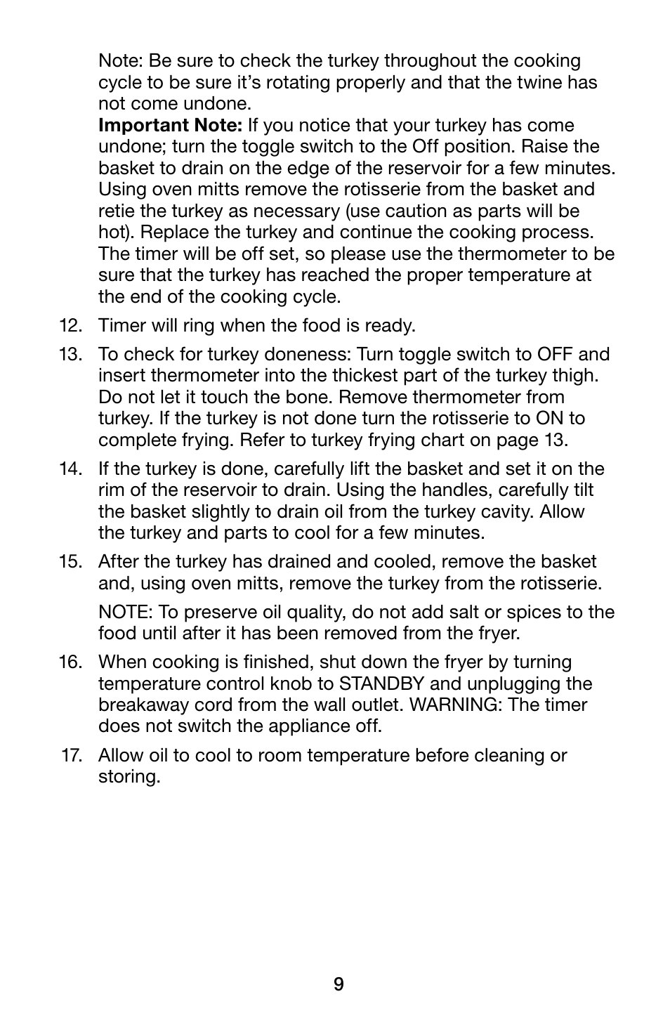 Waring Pro TF200B User Manual | Page 9 / 28