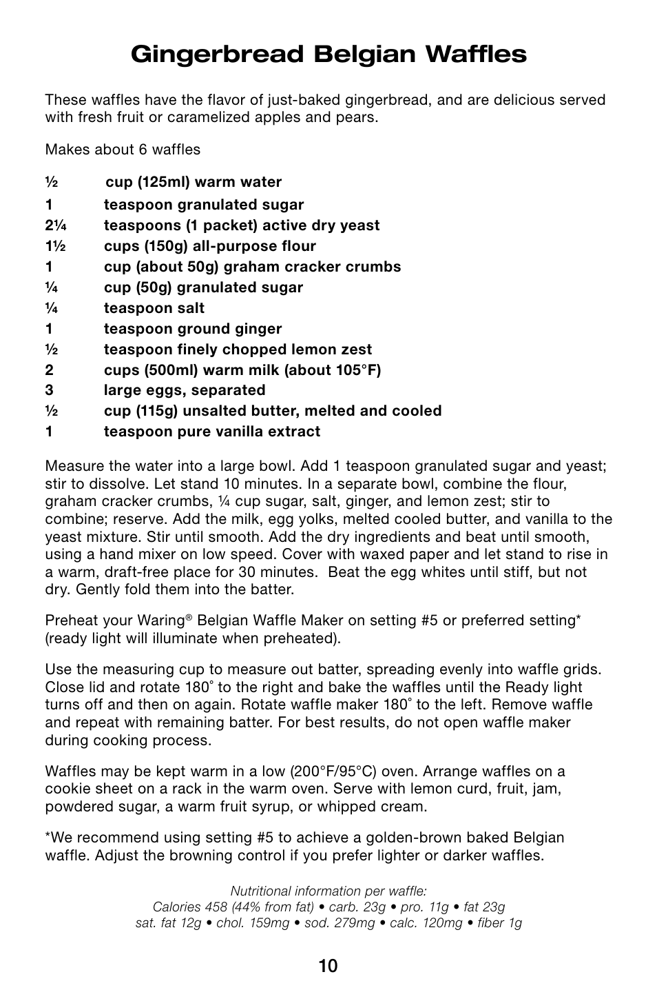 Gingerbread belgian waffles | Waring Pro WMK250SQ User Manual | Page 10 / 16