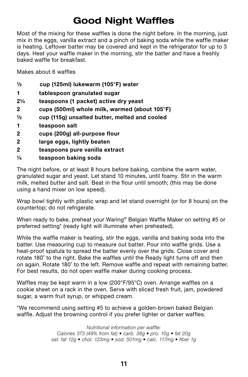 Good night waffles | Waring Pro WMK250SQ User Manual | Page 11 / 16