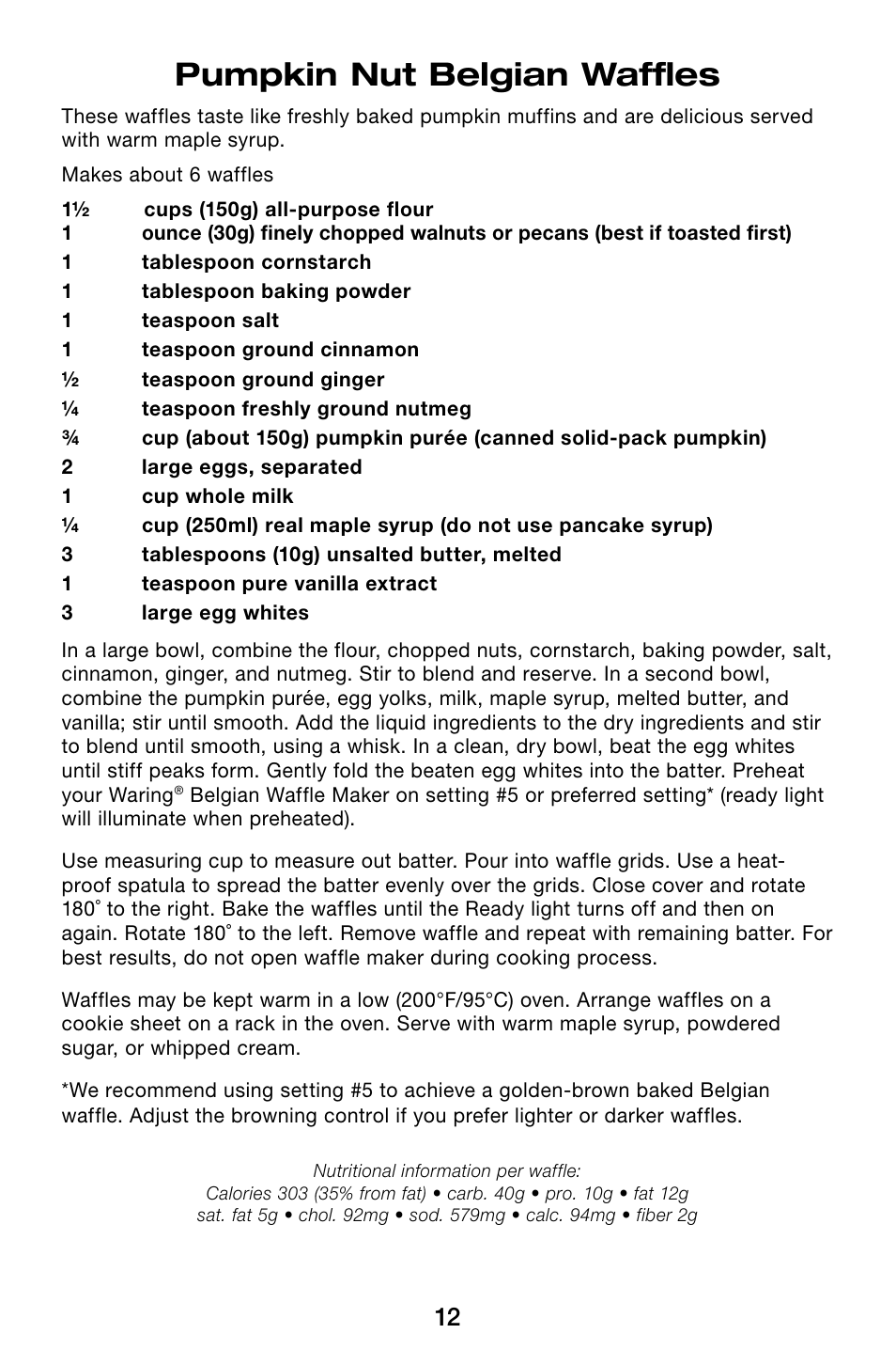 Pumpkin nut belgian waffles | Waring Pro WMK250SQ User Manual | Page 12 / 16