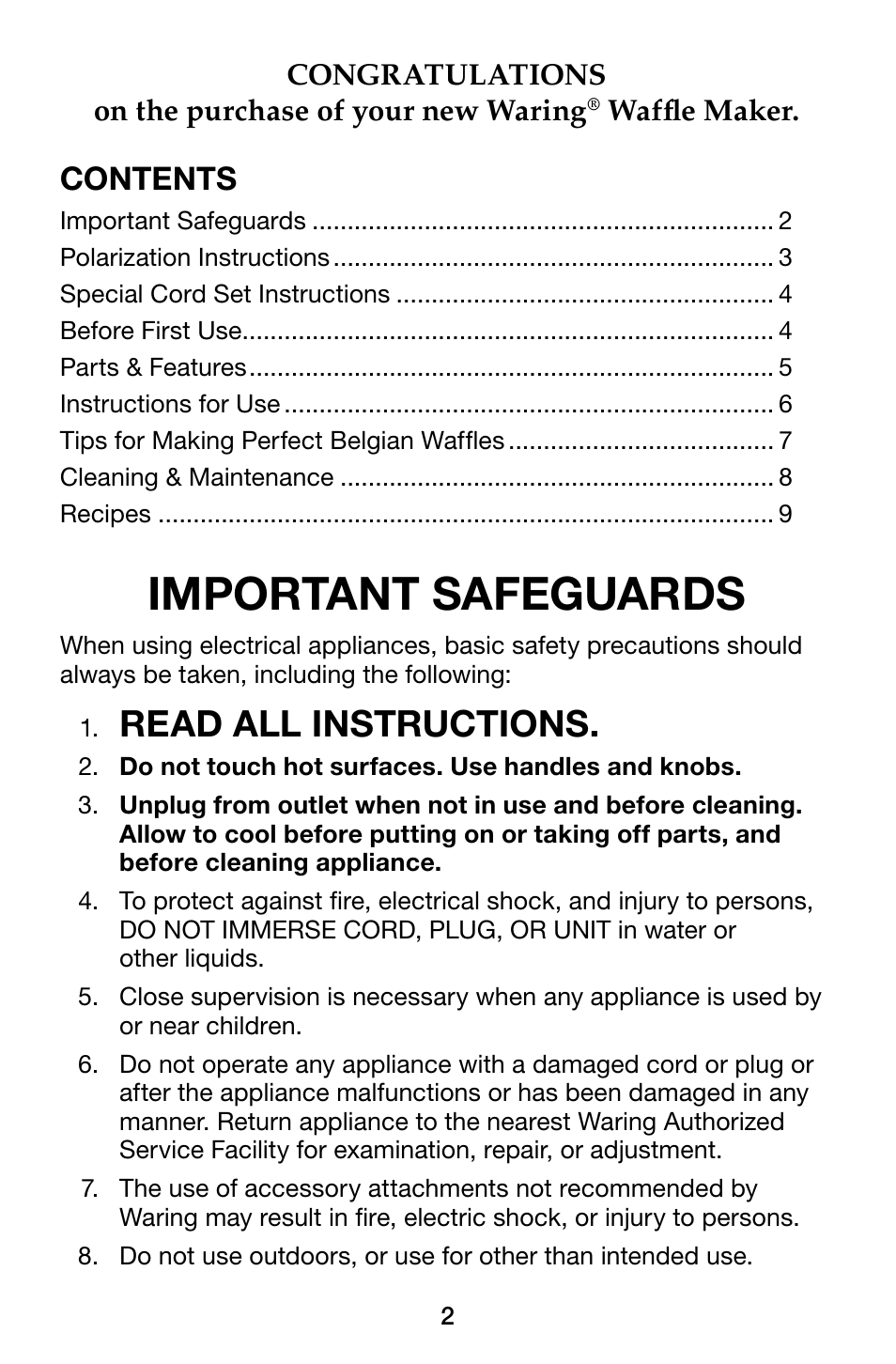 Waring Pro WMK250SQ User Manual | Page 2 / 16