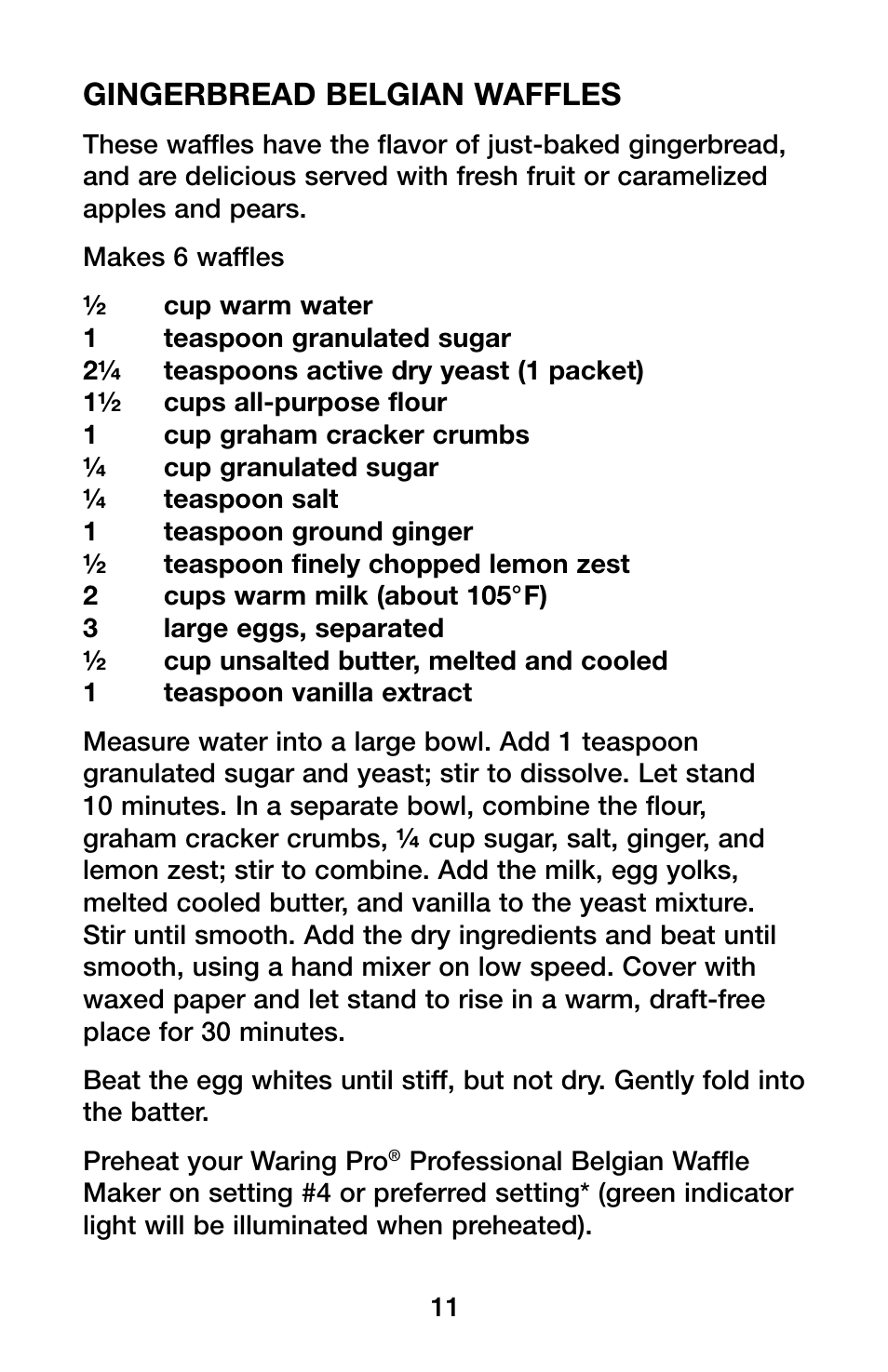 Gingerbread belgian waffles | Waring Pro WMK600 User Manual | Page 11 / 20