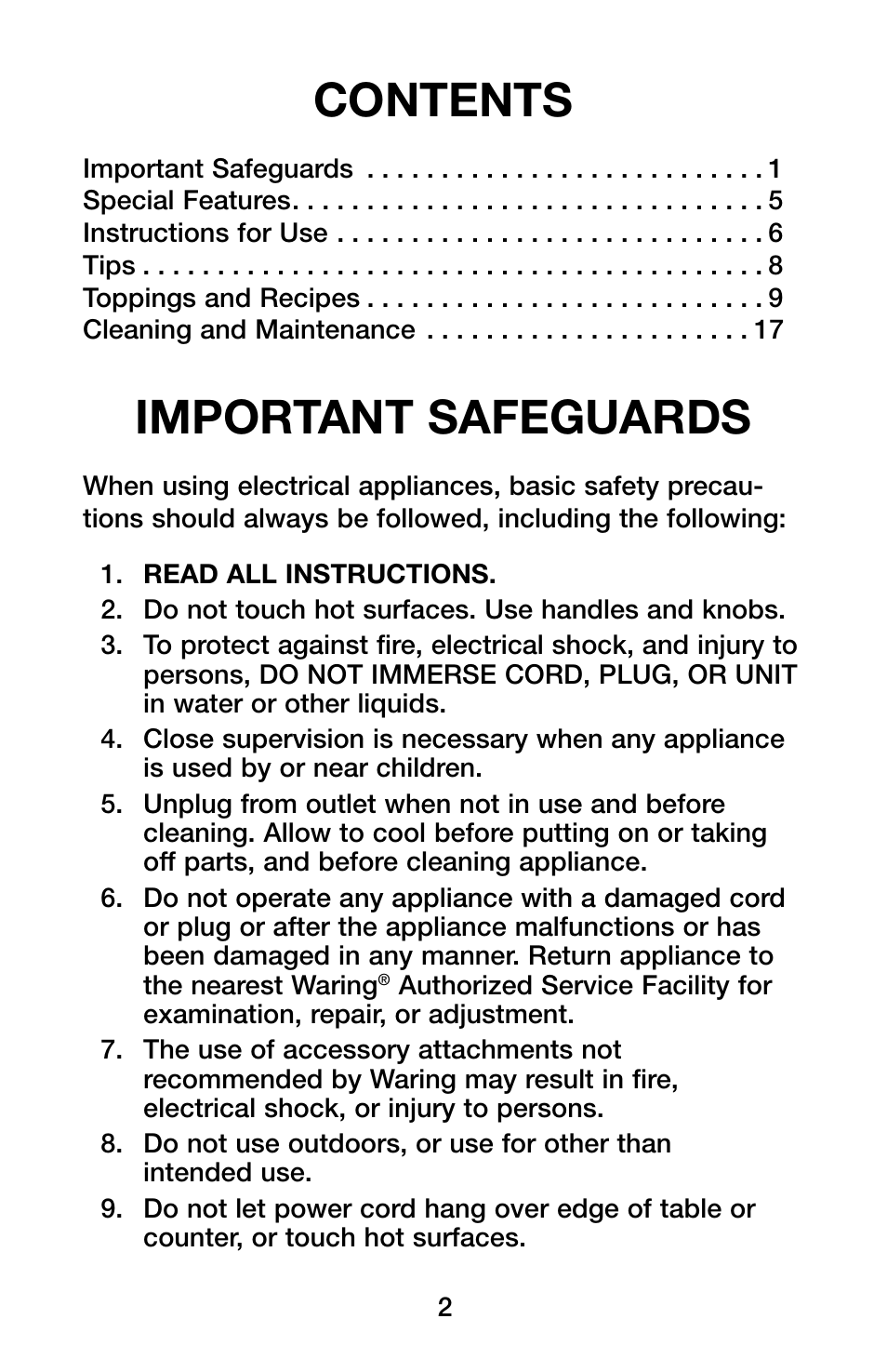 Waring Pro WMK600 User Manual | Page 2 / 20