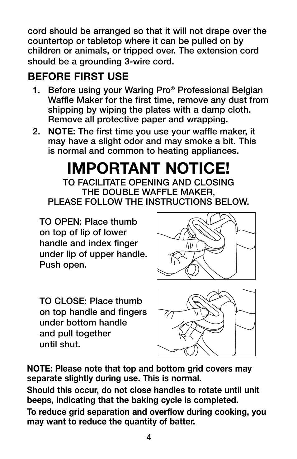 Important notice, Before first use | Waring Pro WMK600 User Manual | Page 4 / 20