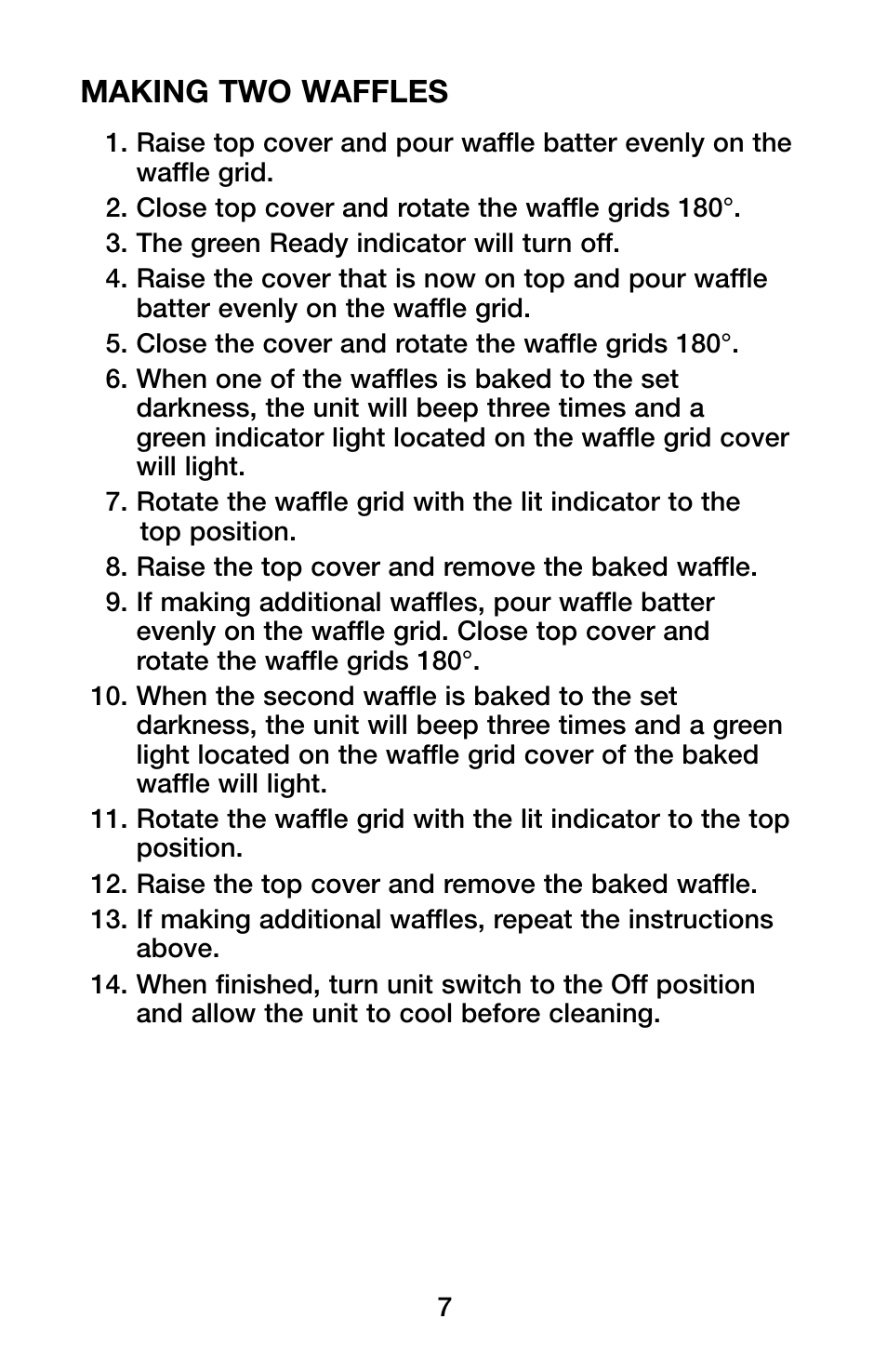 Making two waffles | Waring Pro WMK600 User Manual | Page 7 / 20