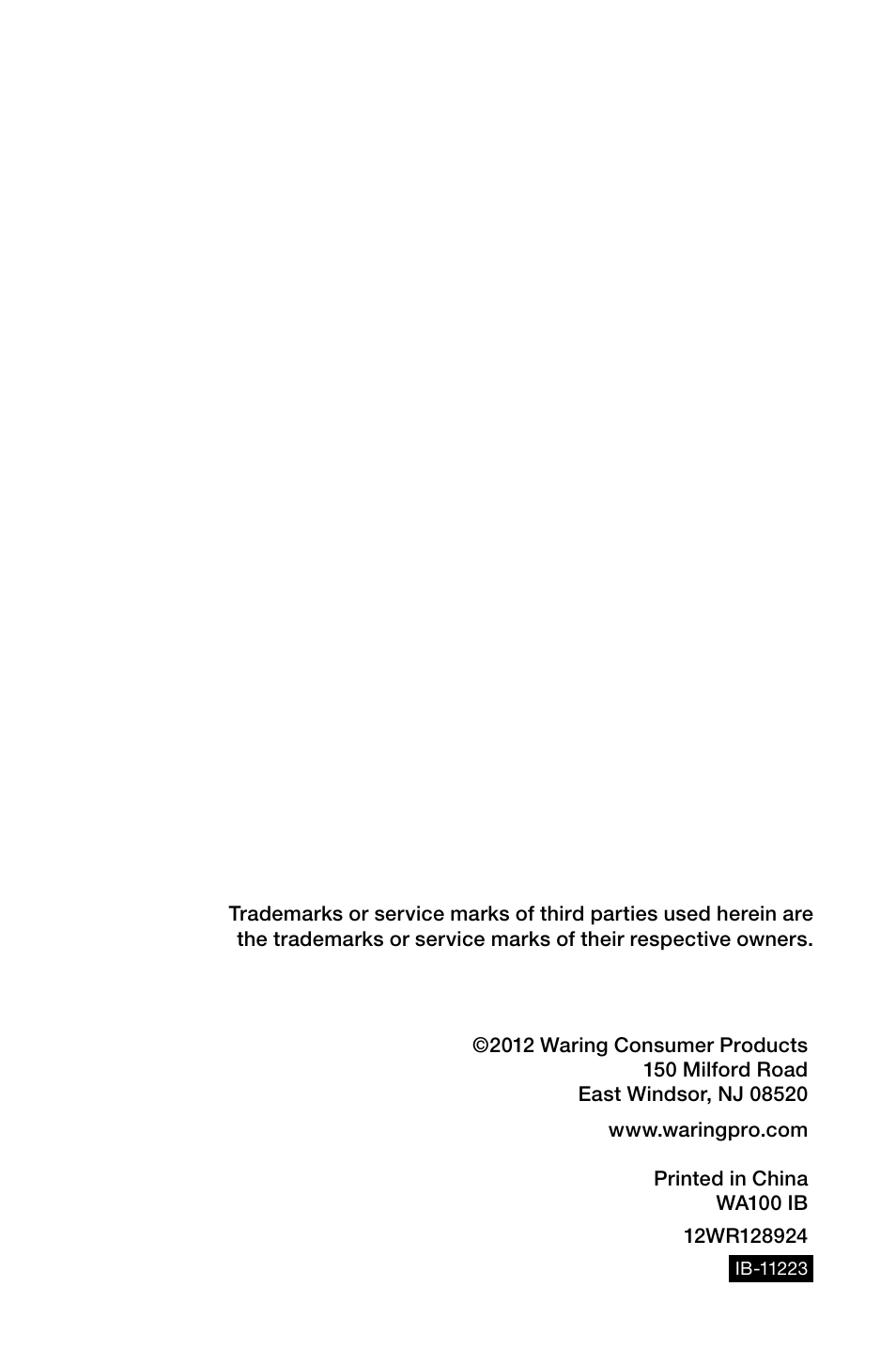 Waring Pro WA100 User Manual | Page 4 / 4