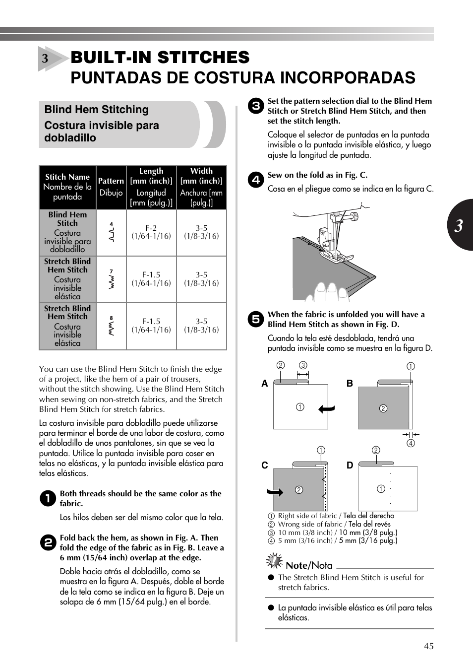 Built-in stitches puntadas de costura incorporadas | Brother LS-590 User Manual | Page 46 / 82