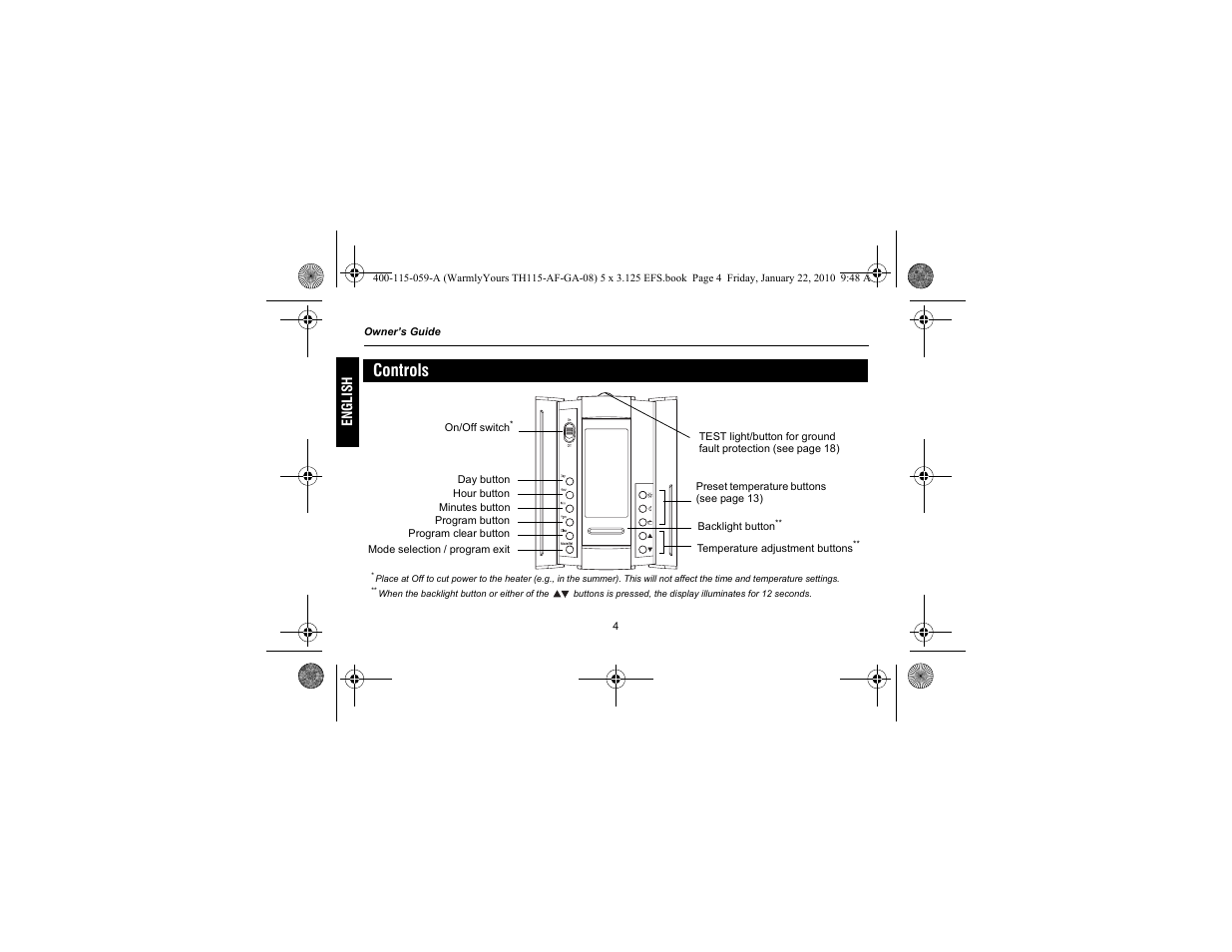 Controls | WarmlyYours TH115-AF-GA User Manual | Page 6 / 76