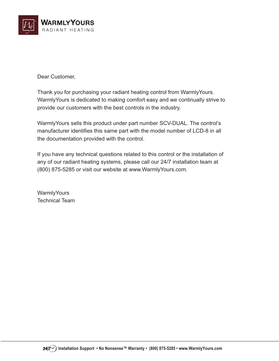WarmlyYours SCV-DUAL User Manual | 15 pages
