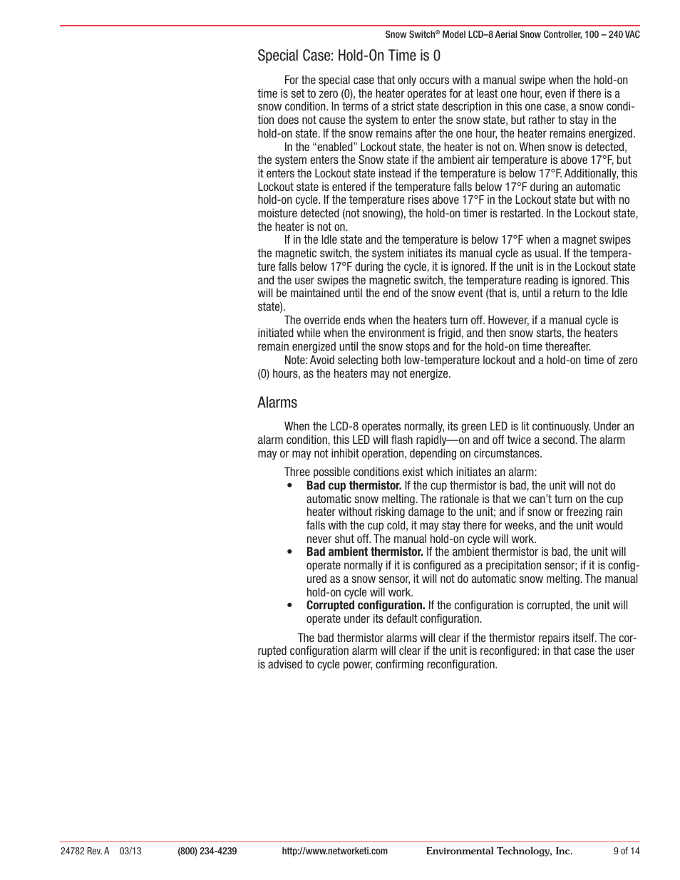 Special case: hold-on time is 0, Alarms | WarmlyYours SCV-DUAL User Manual | Page 10 / 15