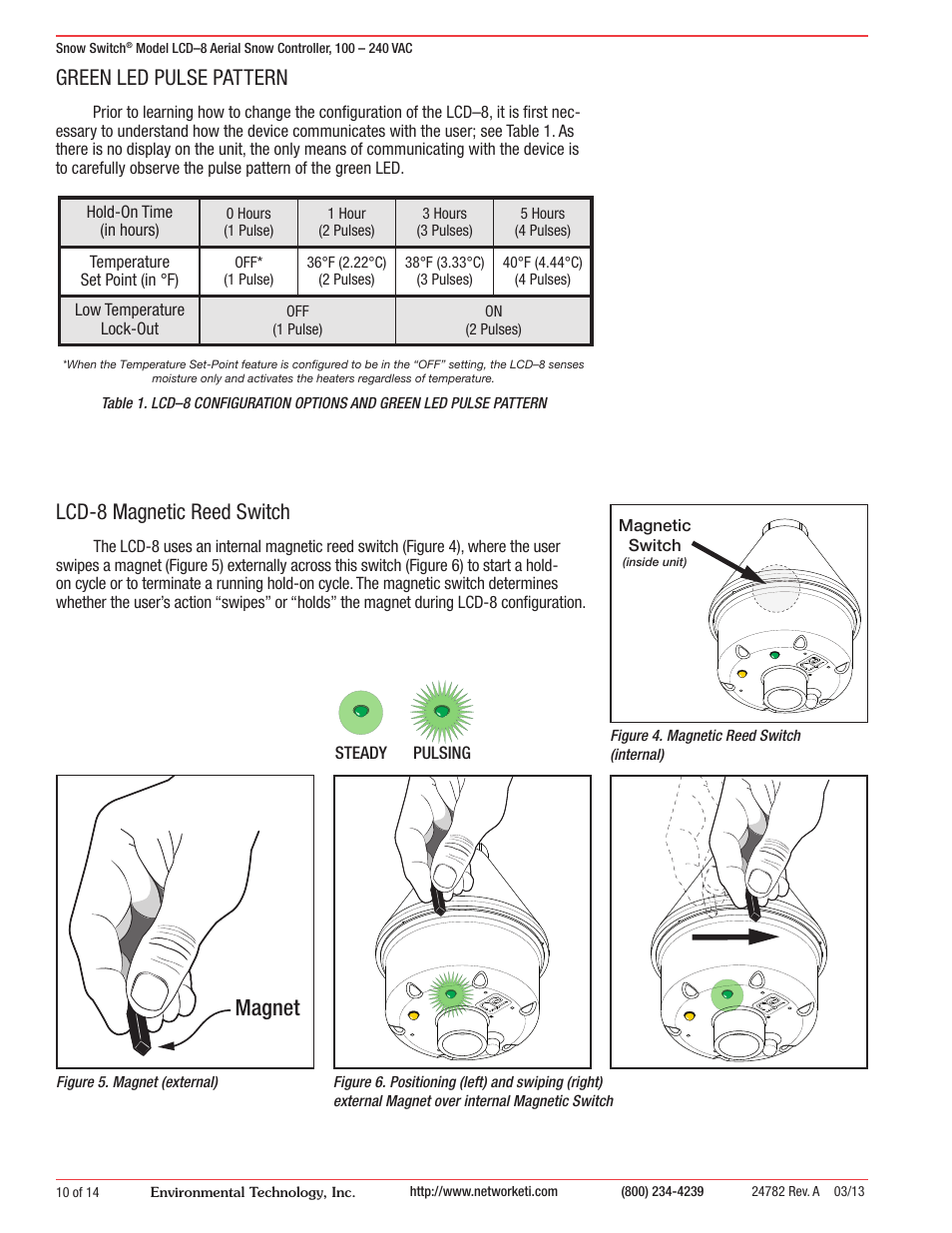 Magnet, Green led pulse pattern, Lcd-8 magnetic reed switch | WarmlyYours SCV-DUAL User Manual | Page 11 / 15