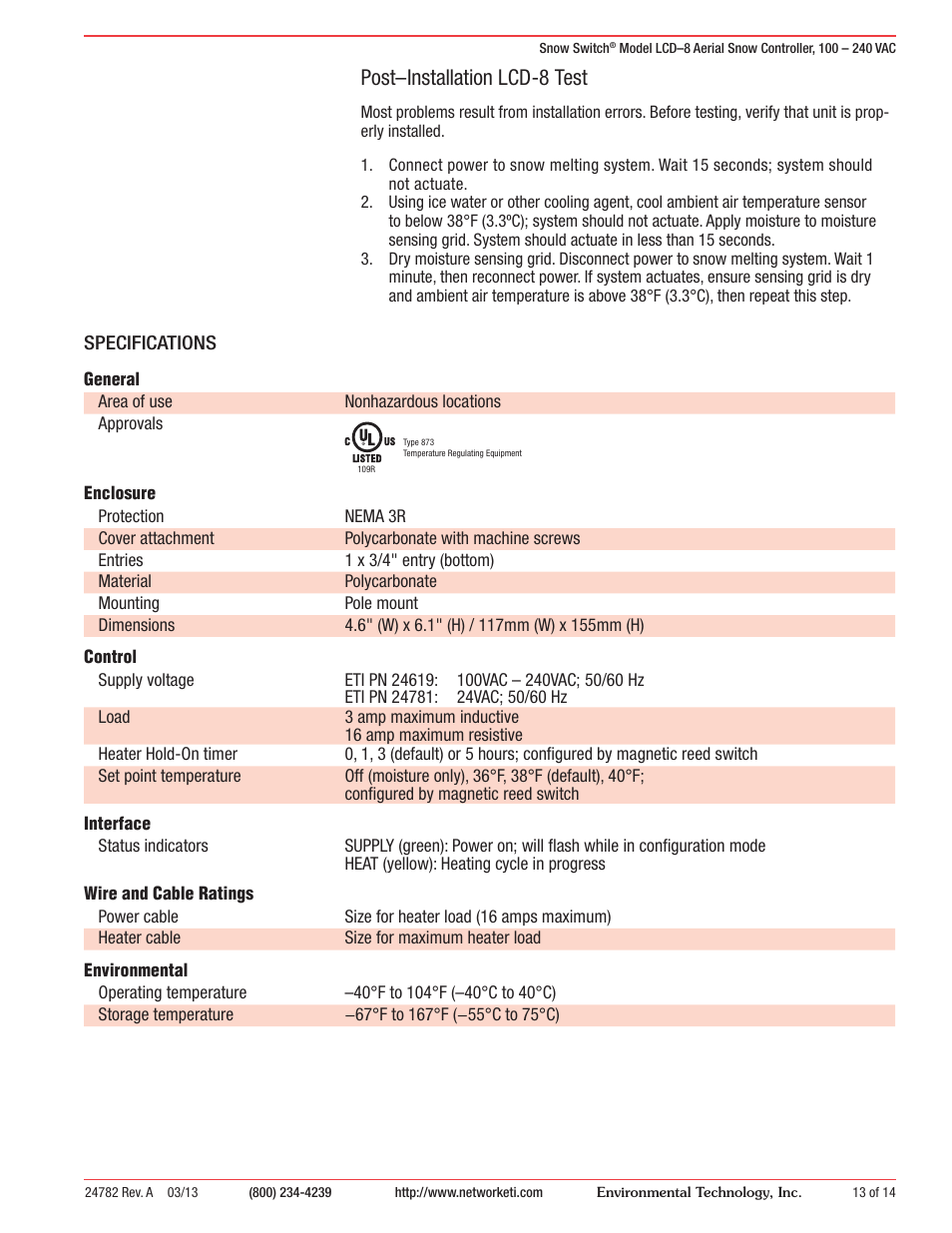 Post –installation lcd-8 test | WarmlyYours SCV-DUAL User Manual | Page 14 / 15