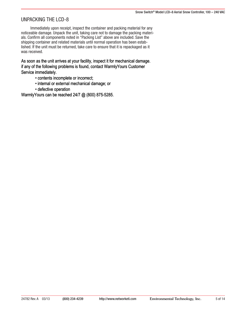 Unpacking the lcd-8 | WarmlyYours SCV-DUAL User Manual | Page 6 / 15