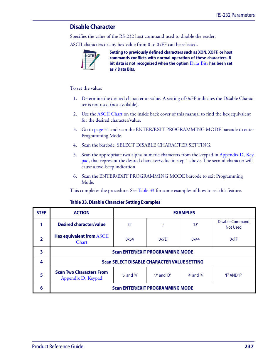 Disable character | Wasp Barcode WLS9600 Product Reference Guide User Manual | Page 247 / 306