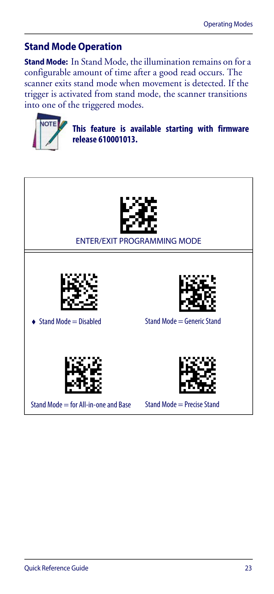 Stand mode operation | Wasp Barcode WDI4600 2D Quick Reference Guide User Manual | Page 27 / 48