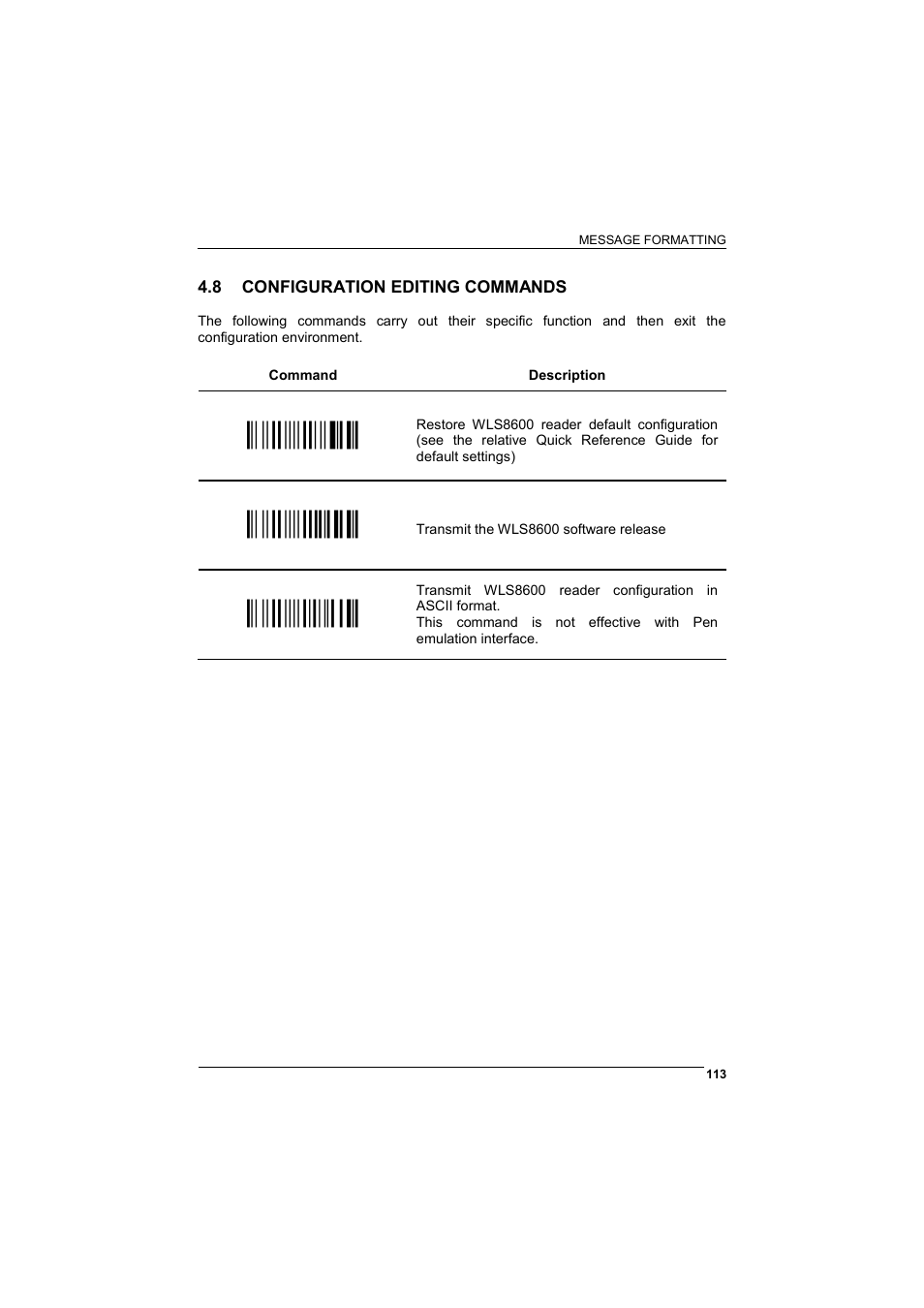 Configuration editing commands, Ì$+$*oî, Ì$+$!kî | Ì$+$&_î | Wasp Barcode WLS8600 Product Reference Guide User Manual | Page 119 / 144