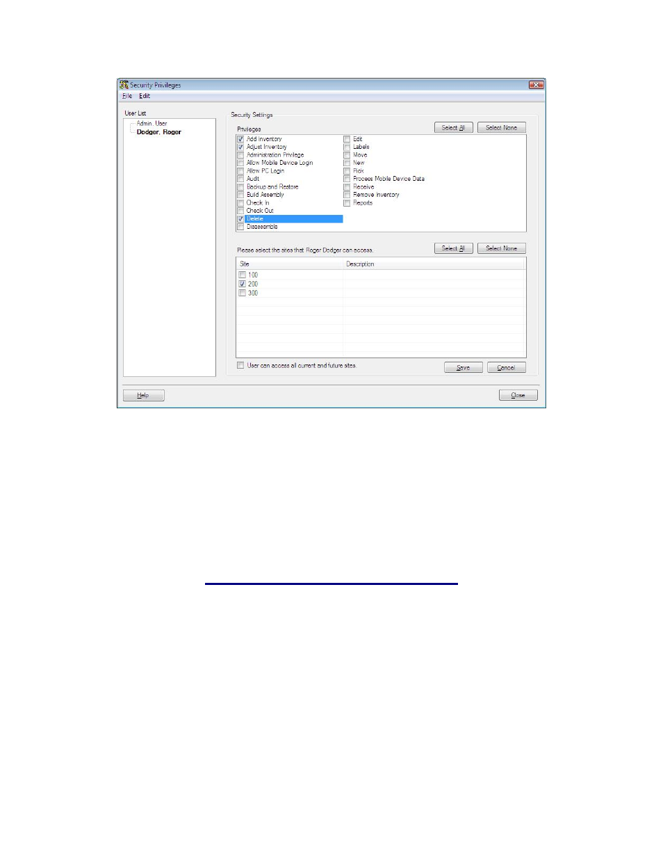 Accessing the security privileges screen | Wasp Barcode Inventory Control User Manual | Page 248 / 518