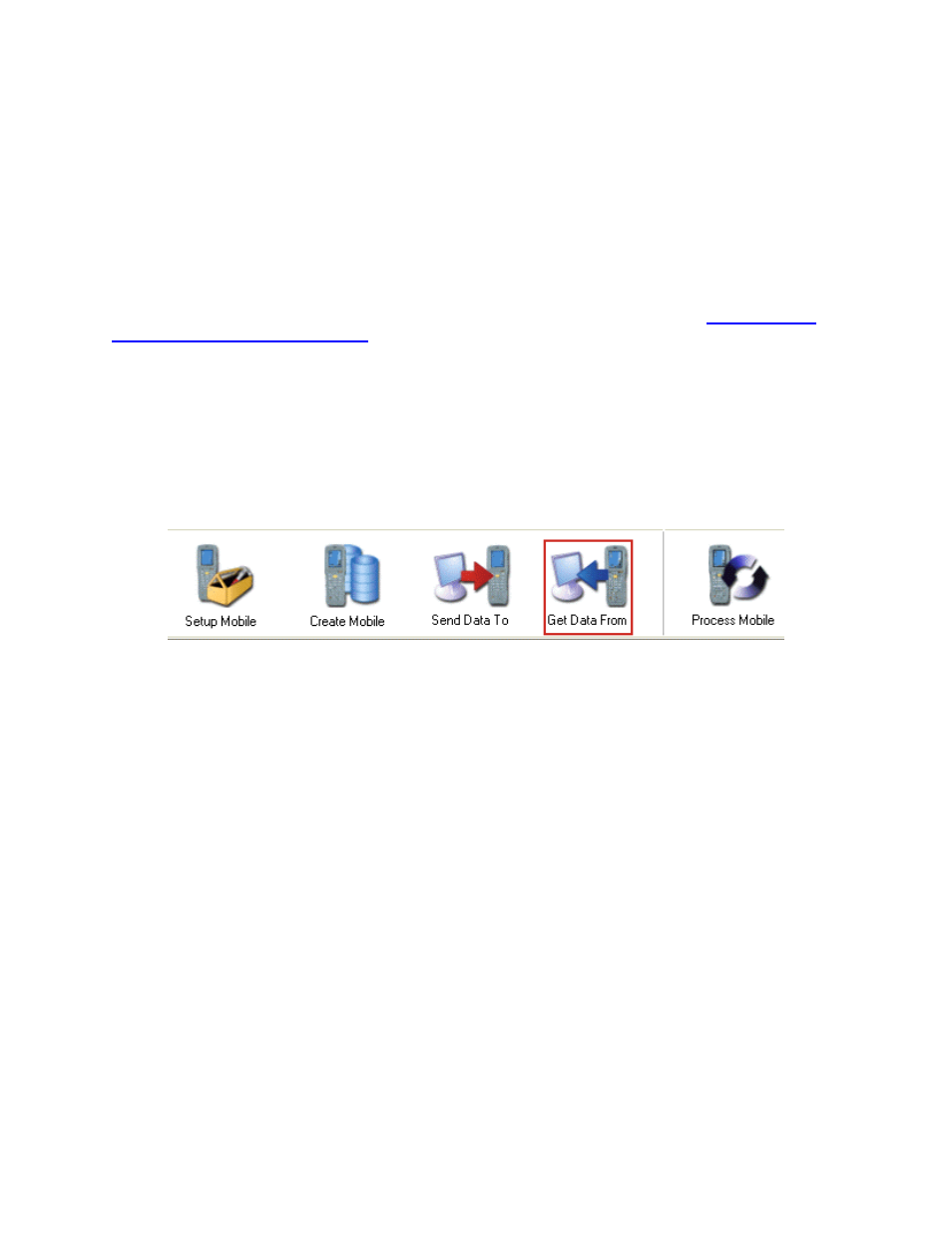 Get data from pc on windows mobile device, Setup mobile device | Wasp Barcode Inventory Control User Manual | Page 424 / 518