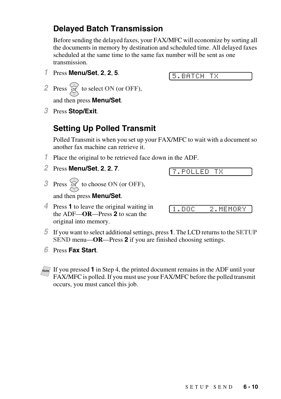 Delayed batch transmission, Setting up polled transmit | Brother FAX-3800 User Manual | Page 73 / 150