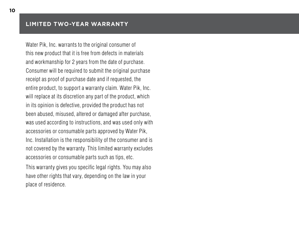 Waterpik WP-260 Owners Manual User Manual | Page 10 / 24