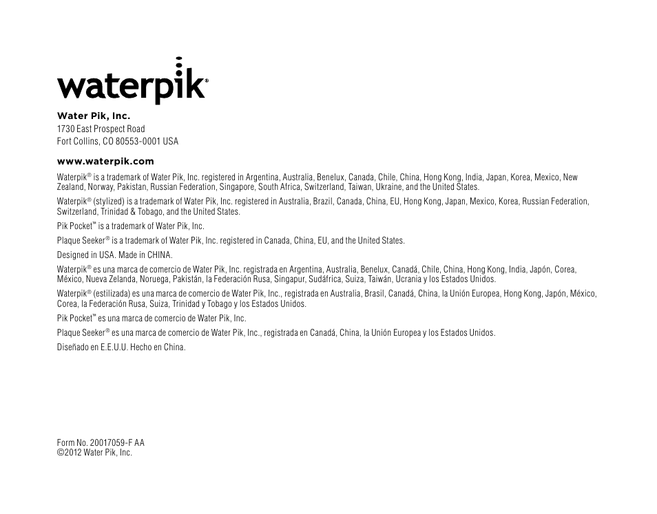Waterpik WP-260 Owners Manual User Manual | Page 24 / 24