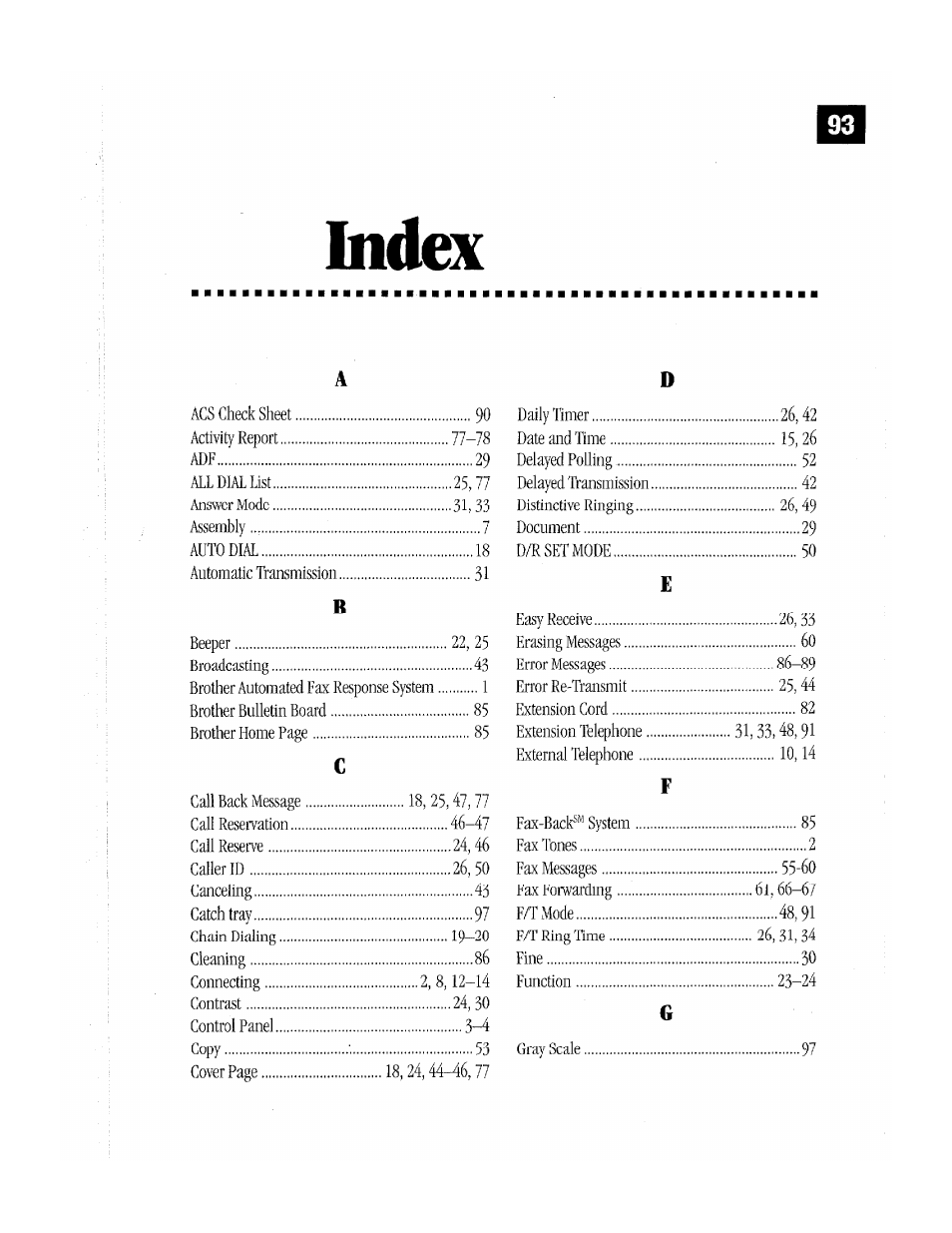 Index | Brother MFC-370MC User Manual | Page 101 / 108