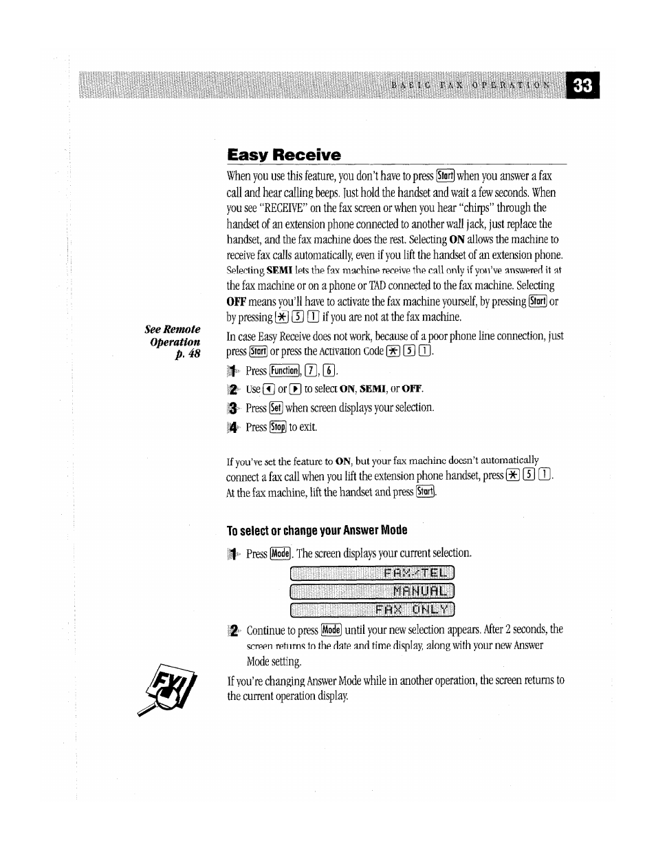 Easy receive | Brother MFC-370MC User Manual | Page 41 / 108