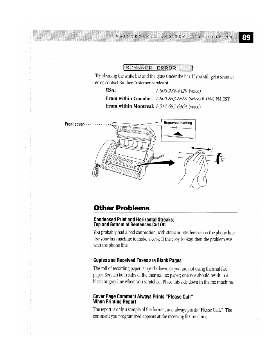 Other problems, I scsnher: errpg | Brother MFC-370MC User Manual | Page 97 / 108