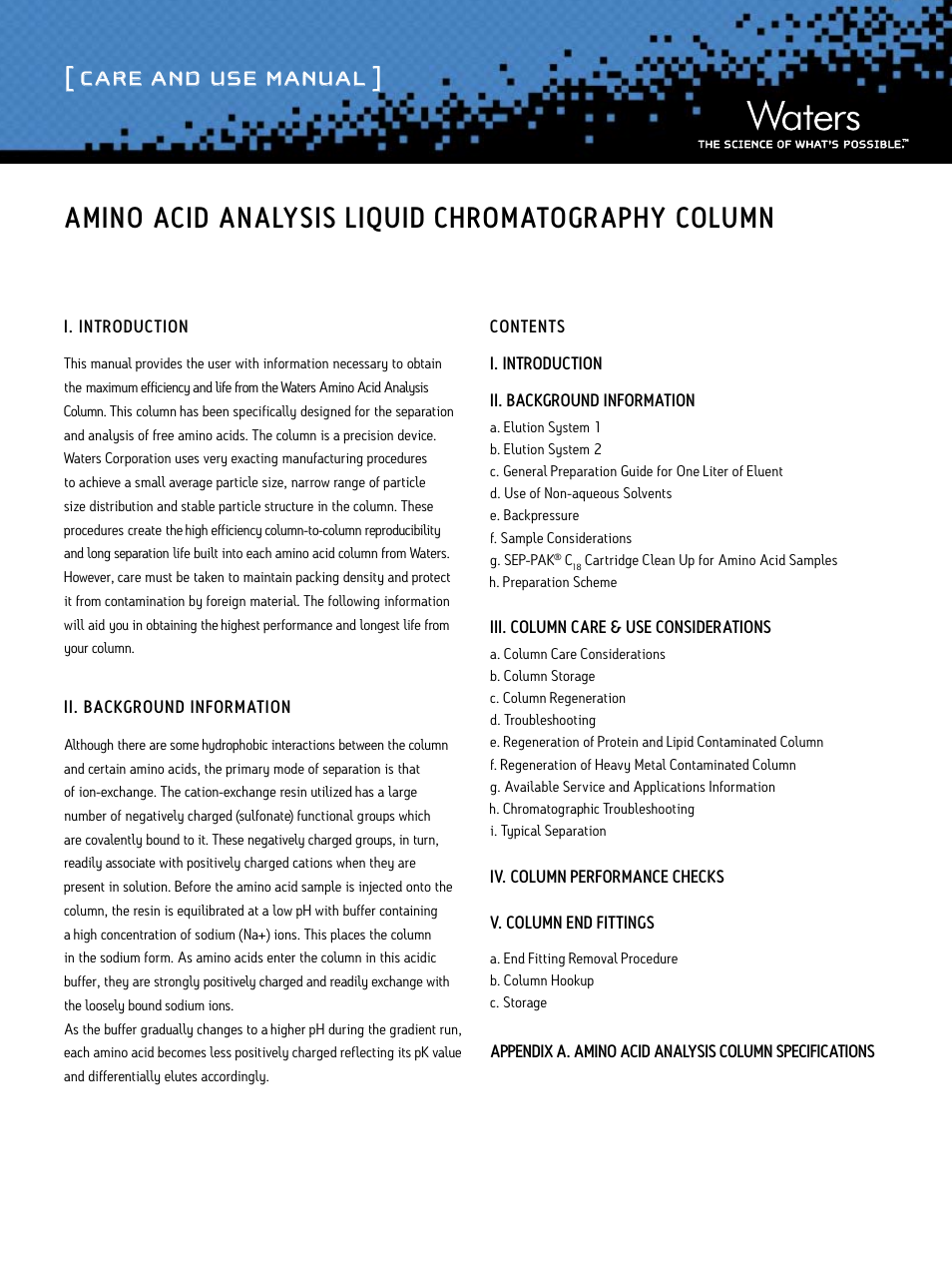 Waters Amino Acid Analysis Liquid Chromatography Column User Manual | 9 pages