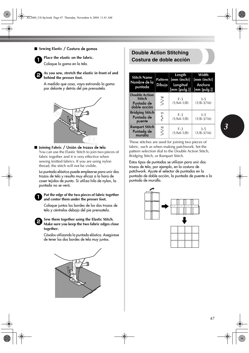 Double action stitching costura de doble acción | Brother BM-3500 User Manual | Page 48 / 81