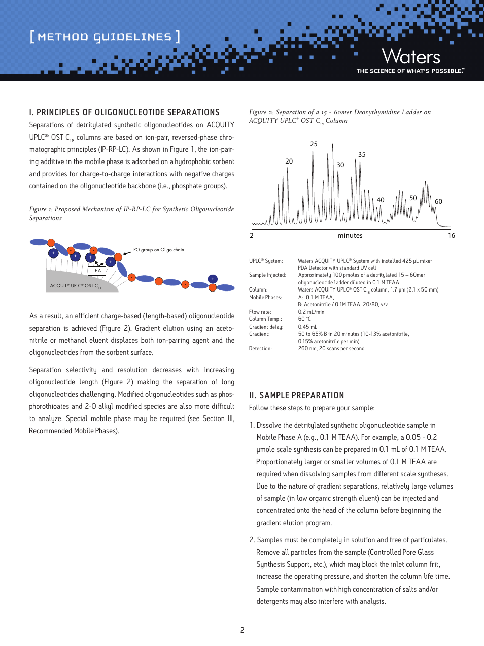 Method guidelines, I. principles of oligonucleotide separations, Ii. sample preparation | Waters Oligonucleotide Separation Technology ACQUITY UPLC C18 Column User Manual | Page 2 / 7