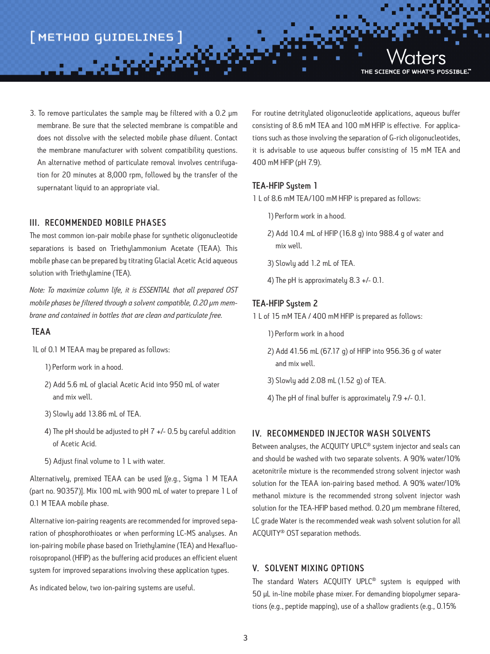 Method guidelines | Waters Oligonucleotide Separation Technology ACQUITY UPLC C18 Column User Manual | Page 3 / 7