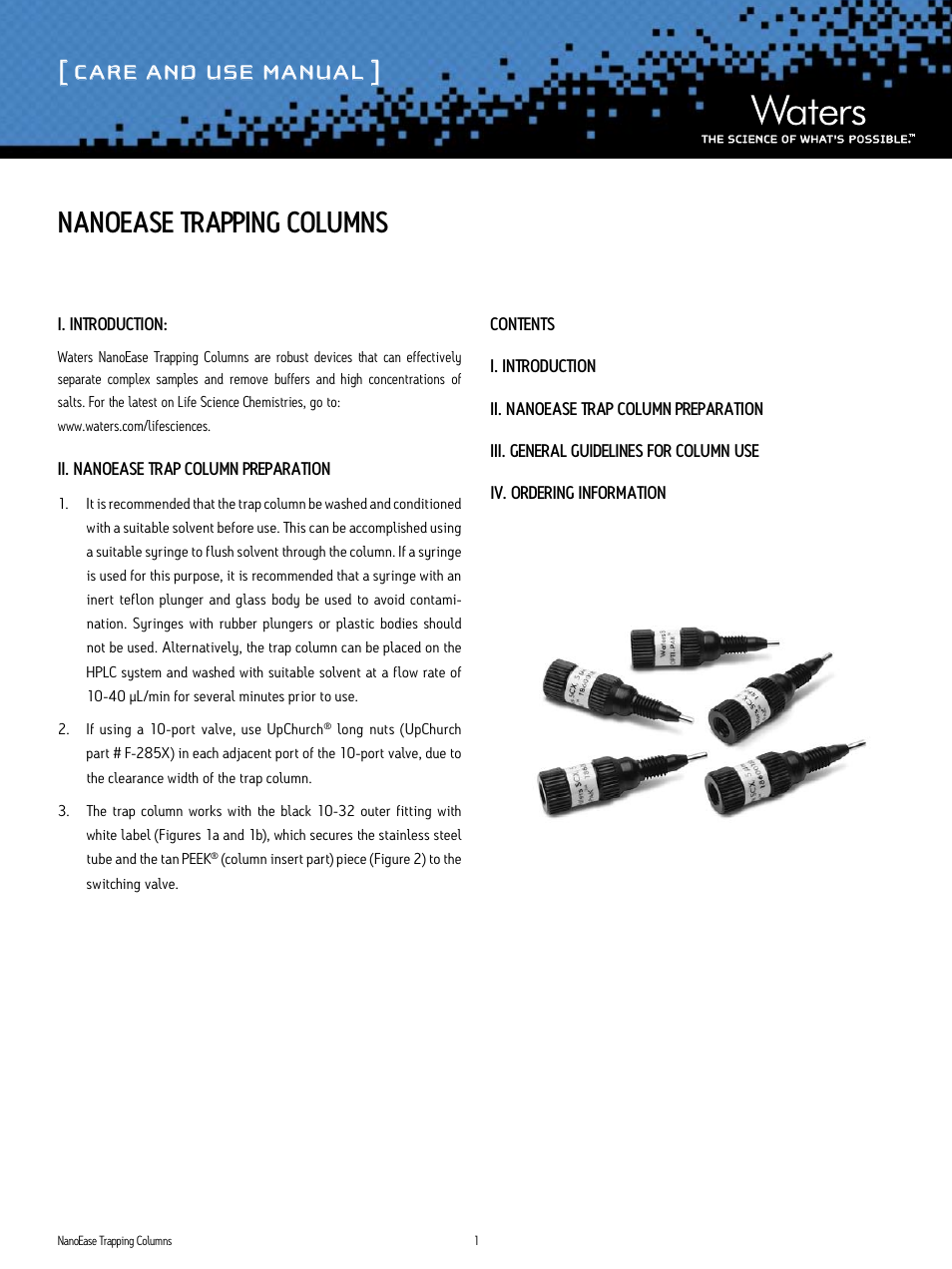 Waters NanoEase Trapping Columns User Manual | 4 pages