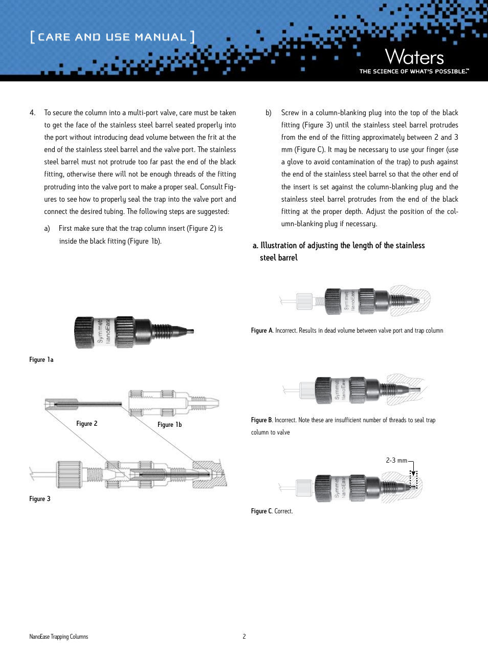 Care and use manual | Waters NanoEase Trapping Columns User Manual | Page 2 / 4