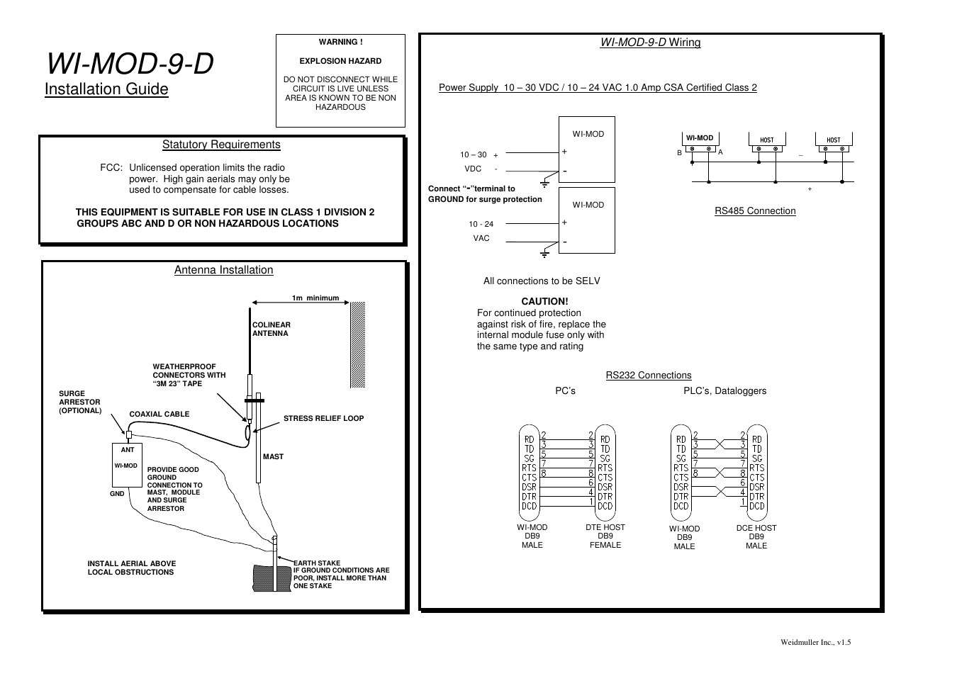 Weidmuller WI-MOD 9-D: Wireless Modem Serial 900MHz v1.5 User Manual | 1 page