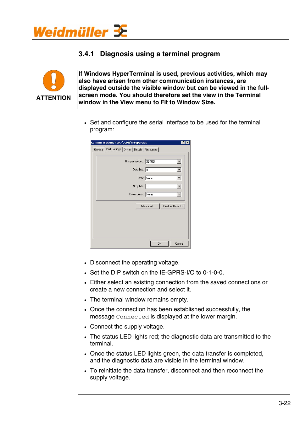 Description of functions, 1 diagnosis using a terminal program | Weidmuller GPRS Alarm Unit User Manual | Page 24 / 94
