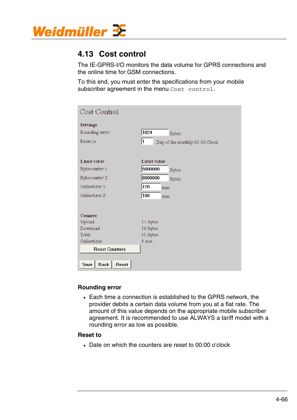 Configuration, 13 cost control | Weidmuller GPRS Alarm Unit User Manual | Page 68 / 94
