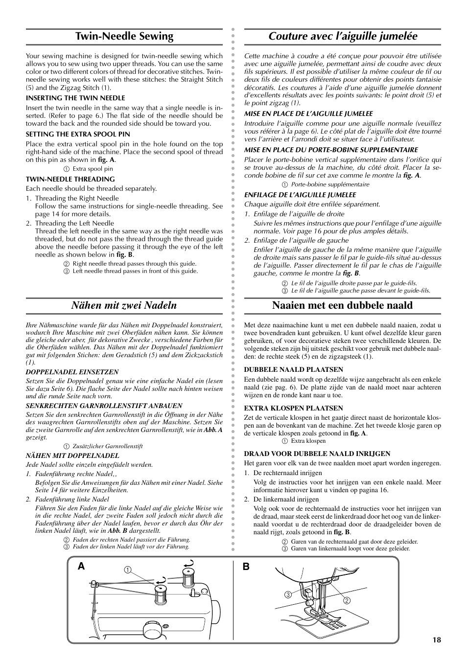 Twin-needle sewing, Couture avec l’aiguille jumelée, Nähen mit zwei nadeln | Naaien met een dubbele naald | Brother VX 1400 User Manual | Page 25 / 65