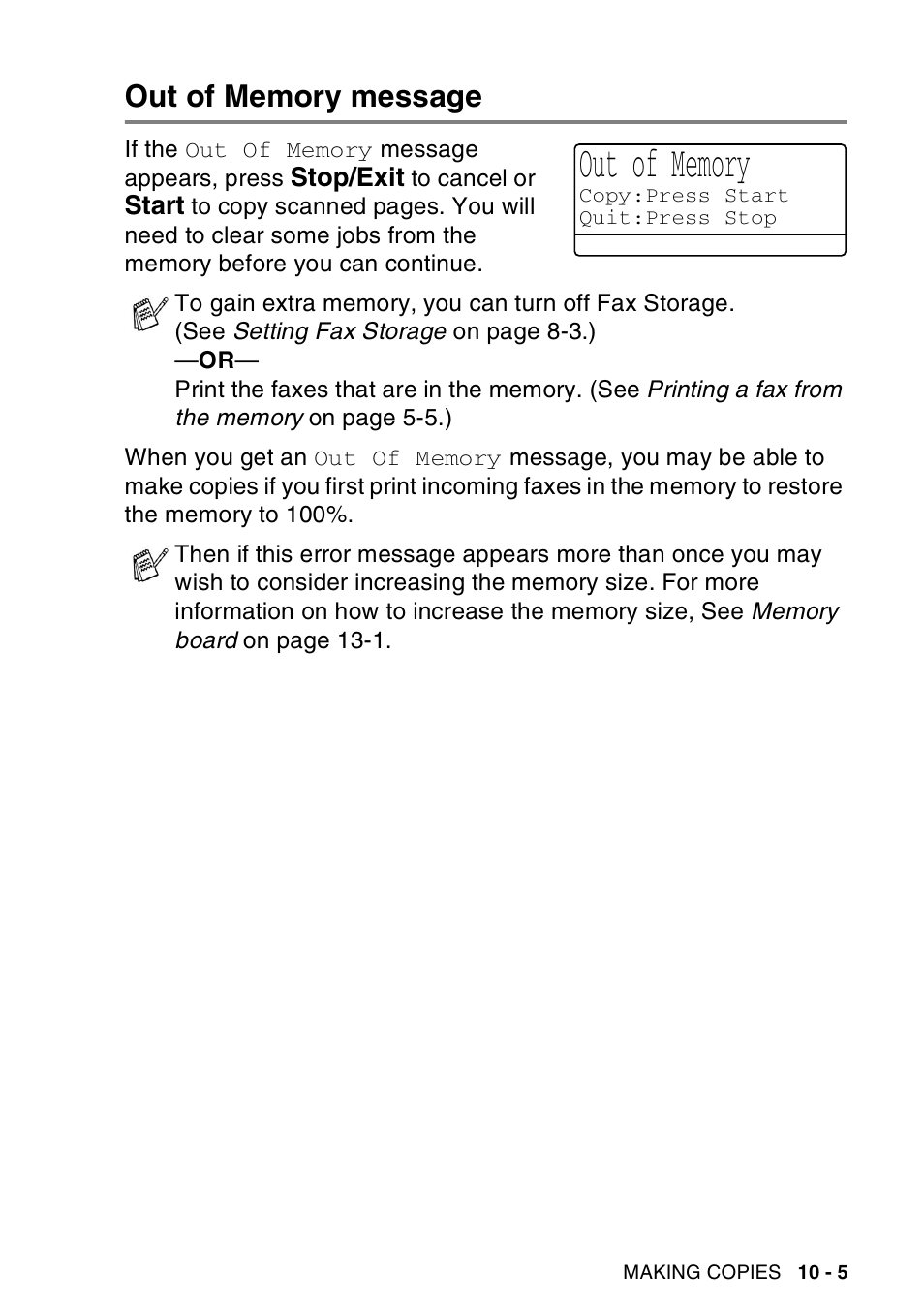 Out of memory message, Out of memory message -5 | Brother MFC-8440  B User Manual | Page 141 / 231