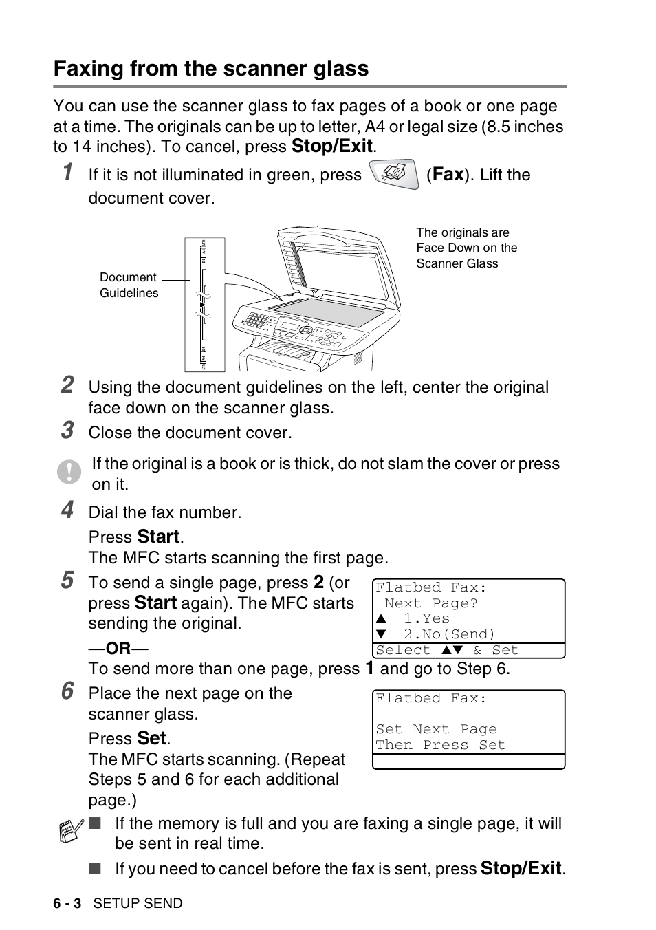 Faxing from the scanner glass, Faxing from the scanner glass -3 | Brother MFC-8440  B User Manual | Page 98 / 231