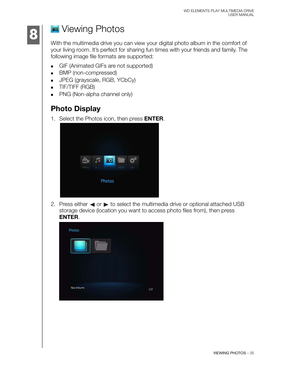 Viewing photos, Photo display | Western Digital WD Elements Play User Manual User Manual | Page 39 / 66