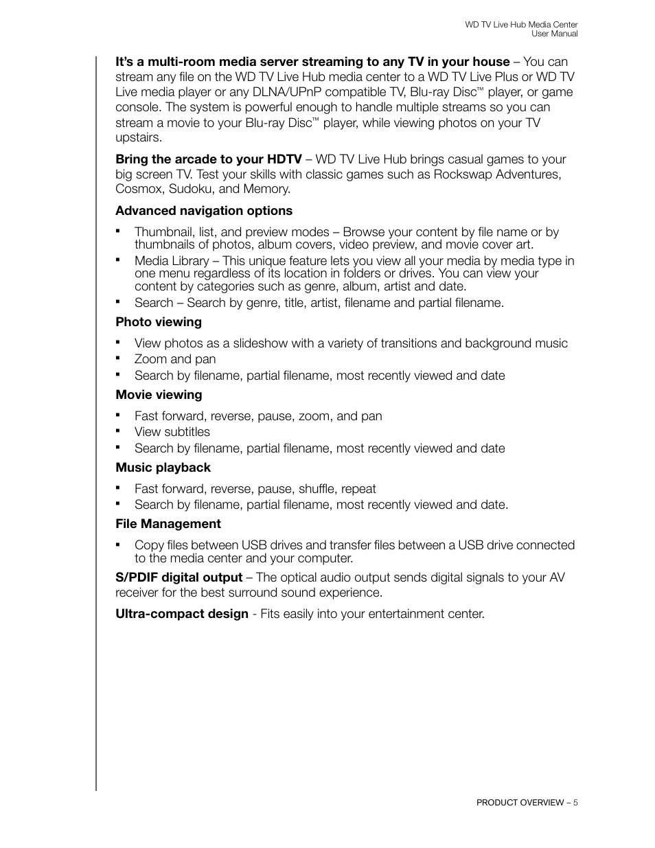 Zoom and pan, Fast forward, reverse, pause, zoom, and pan, View subtitles | Fast forward, reverse, pause, shuffle, repeat | Western Digital WD TV Live Hub Media Center User Manual User Manual | Page 10 / 241
