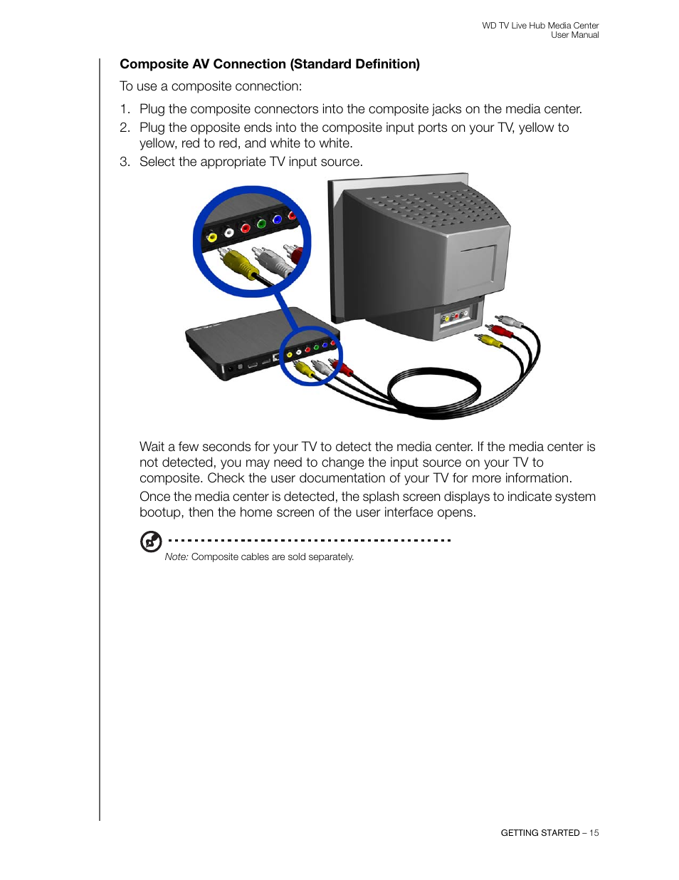 Composite av connection (standard definition) | Western Digital WD TV Live Hub Media Center User Manual User Manual | Page 20 / 241
