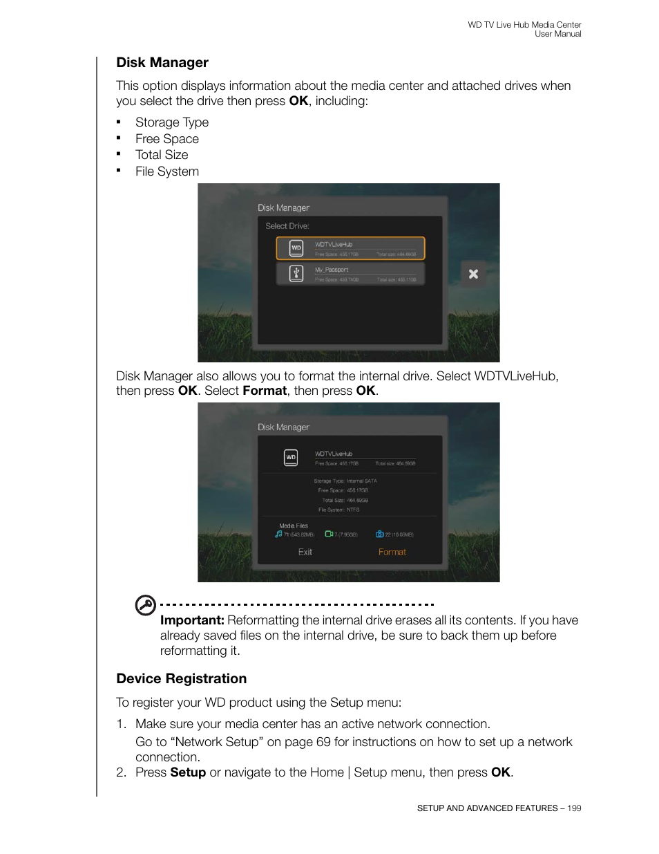 Disk manager, Device registration | Western Digital WD TV Live Hub Media Center User Manual User Manual | Page 204 / 241