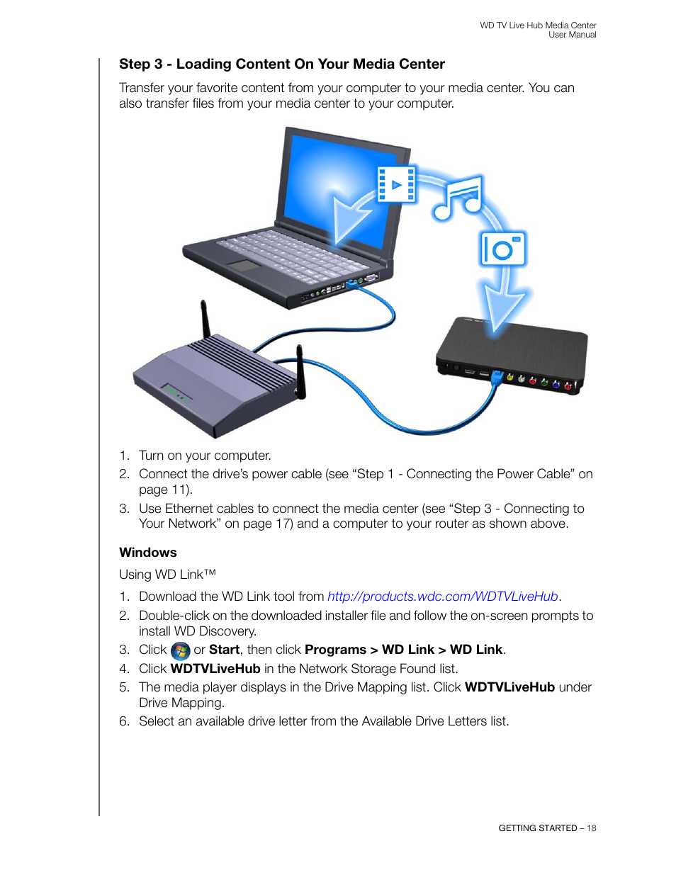 Step 3 - loading content on your media center, Windows | Western Digital WD TV Live Hub Media Center User Manual User Manual | Page 23 / 241