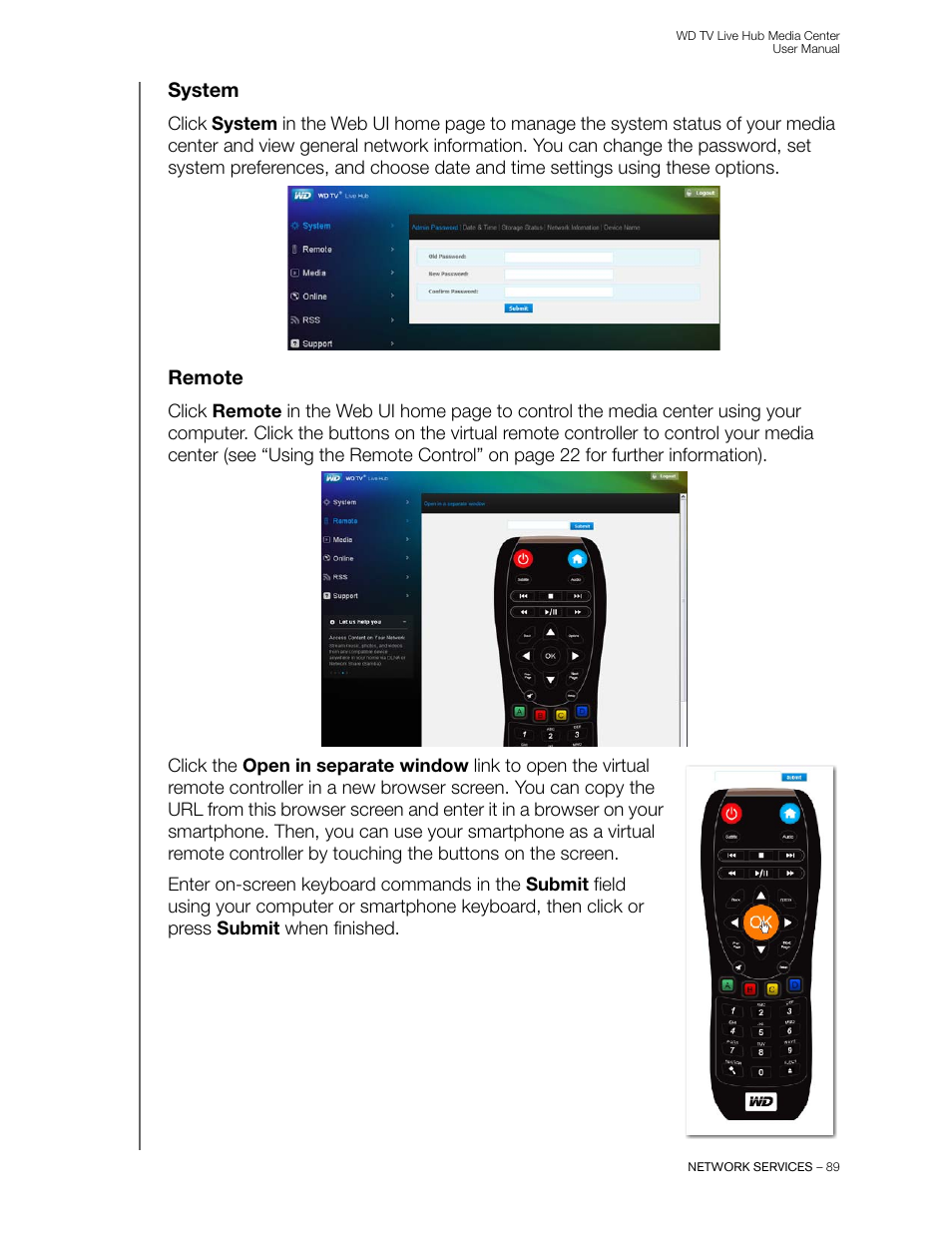 System, Remote | Western Digital WD TV Live Hub Media Center User Manual User Manual | Page 94 / 241
